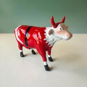 Cow Parade "Santa Cow" Figurine – Farmhouse Decor– Whimsical Ceramic Collectible